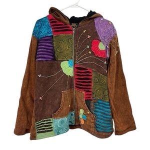 Rising International Size L/XL Full Zip Hoodie 3D Textured Floral Art Fleece